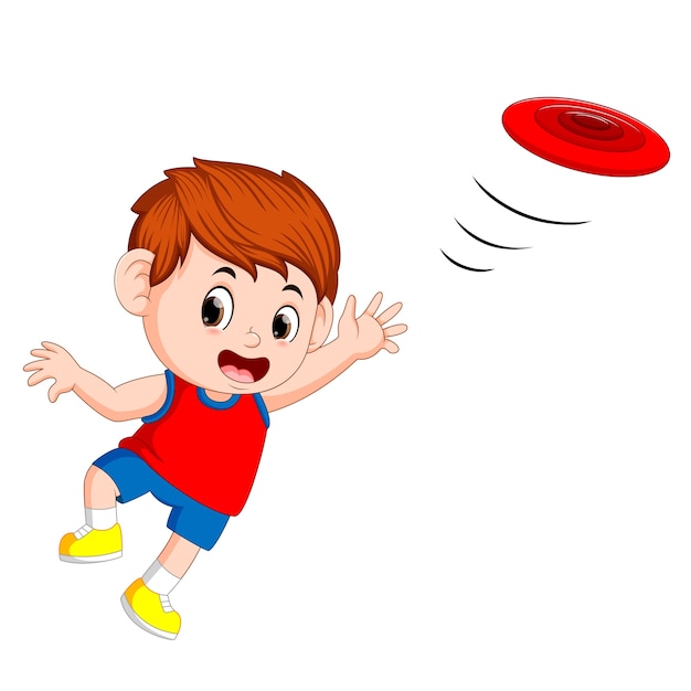 Plik wektorowy młody chłopiec bawi się frisbee