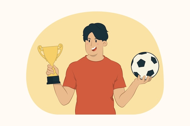 Młody Człowiek Fan Piłki Nożnej Trzymać Koncepcja Złoty Puchar