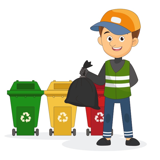 Młody Człowiek Z śmieciarzem Recykling Odpadów