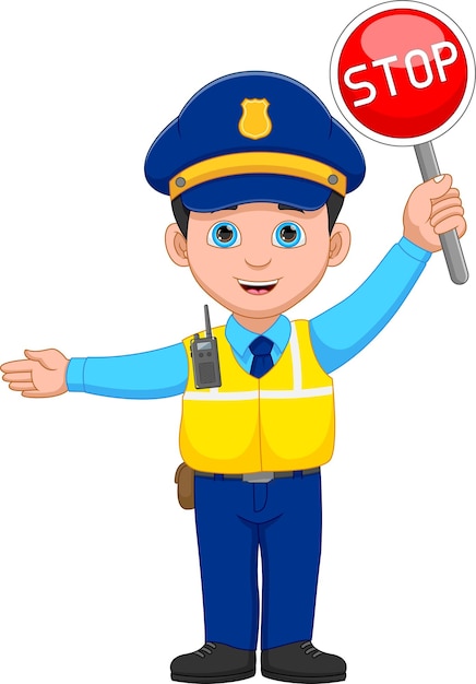 Młody Policjant Trzymający Znak Stop