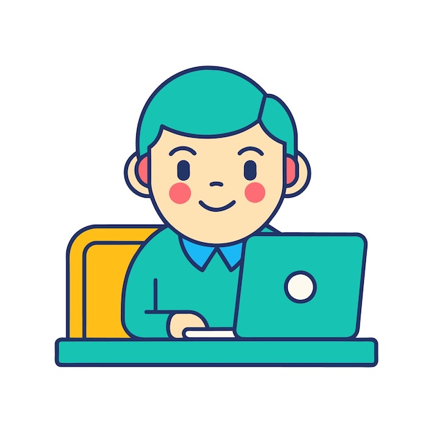 Młody programista pracujący na laptopie lub komputerze online kariera wektorowa ilustracja płaska