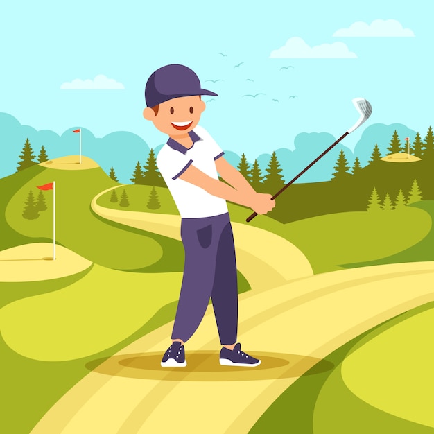 Młody uśmiechnięty mężczyzna w Sport Uniform Hold Golf Club.