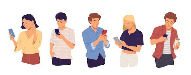 Młodzi ludzie za pomocą gadżetu technologii, smartphone, telefon komórkowy w koncepcji komunikacji.
