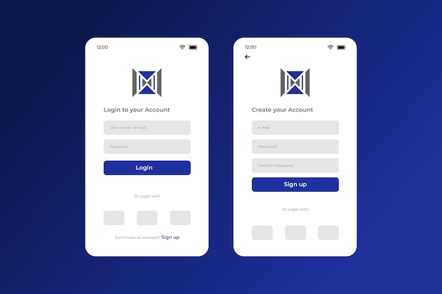 Mobile App Login and Signup UI Design Kolor niebieski