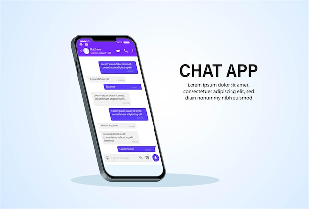 Mobile Chat App UI i UX Concept Vector Mockup w minimalistycznym klasycznym x lekkim temacie na smartfonie