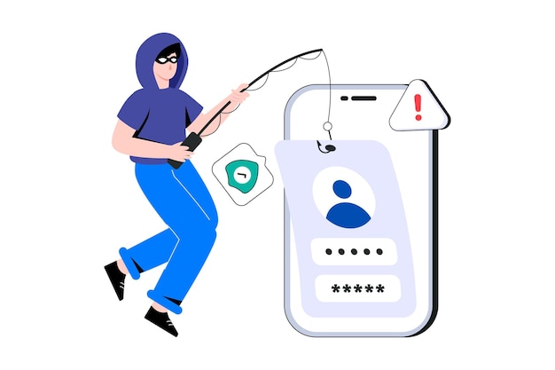 Mobile hacking płaski projekt ilustracji wektorowych. Ilustracja giełdowa