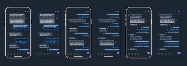 Mobilny Interfejs Zestawu Komunikatora Szablon Aplikacji Czatu Koncepcja Sieci Społecznościowej Makieta Na Czarnym Tle