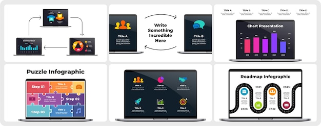 Mockup Notebooka Szablon Slajdów Infografiki Laptopa Wyświetlacz Macbook
