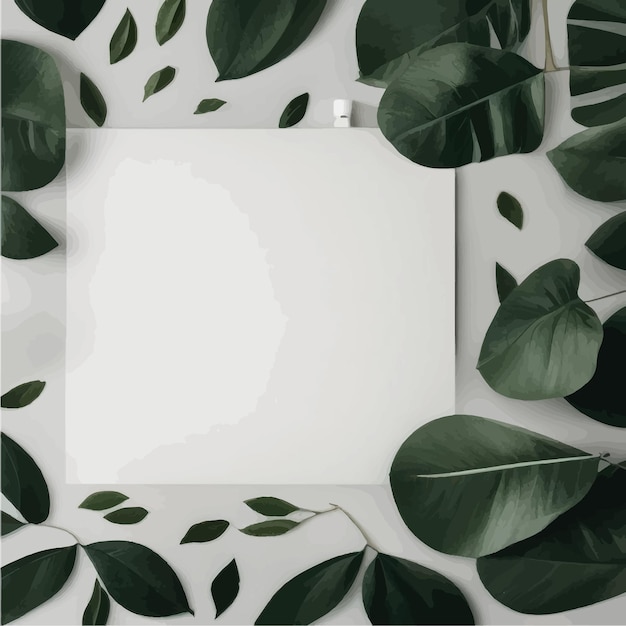 Plik wektorowy mockup szablonu z naturalnym organicznym produktem kosmetycznym zielone świeże liście natura ramka naturalna