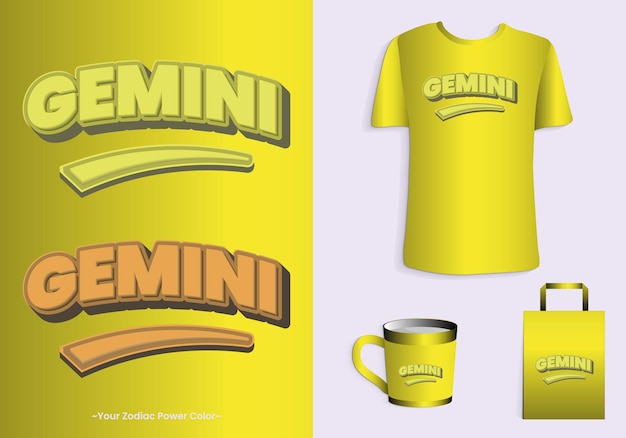 Mocny Kolor Zodiaku Gemini To żółty Kubek Z Koszulką Typograficzną I Nadruk Na Torbie Z Grubej Bawełny