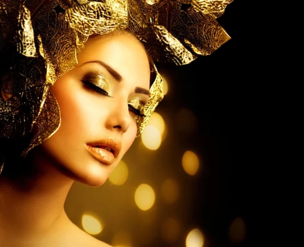 Moda Glamour Makijaż święta Złoty Makijaż