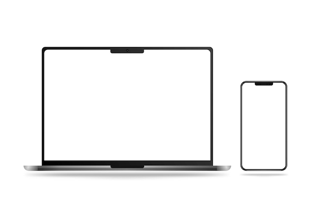 Model laptopa i telefonu Laptop i smartfon Realistyczna ilustracja wektorowa