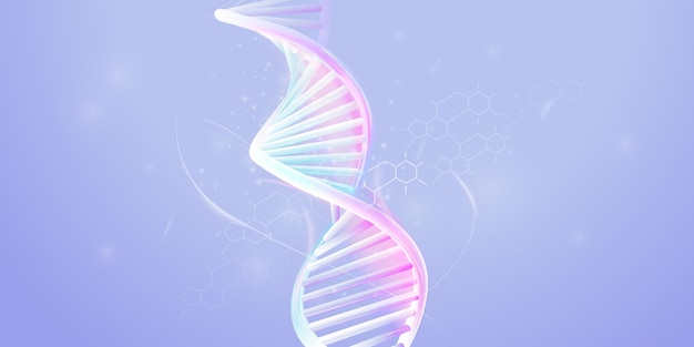 Model podwójnej helisy DNA na jasnofioletowym tle