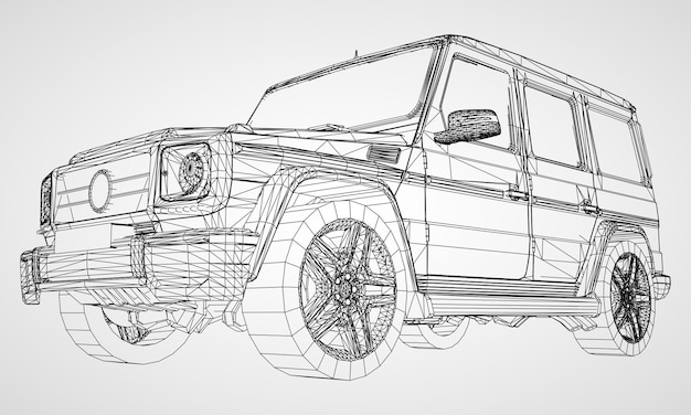 Plik wektorowy model suv z ramą premium z czarnej trójkątnej siatki wielokątnej na szarym tle