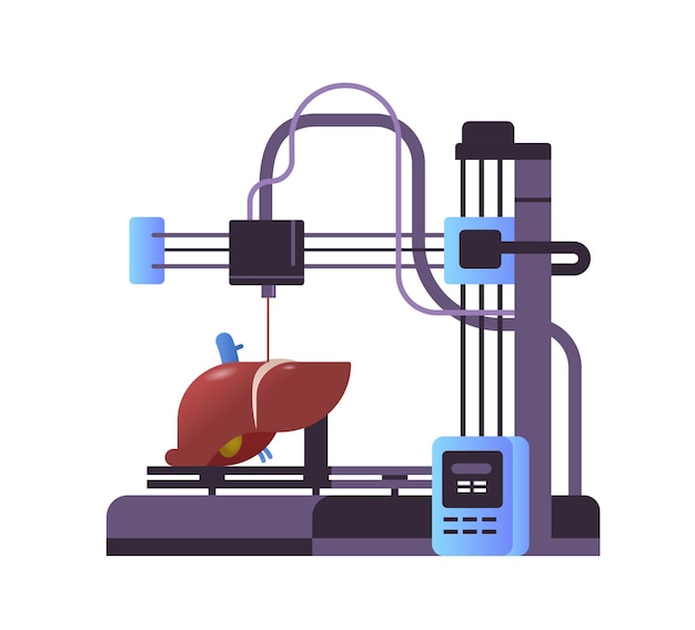 Plik wektorowy model wątroby drukuje na biodrukarce 3d druk medyczny ludzkiego narządu do przeszczepu biotechnologia inżynierii biologicznej