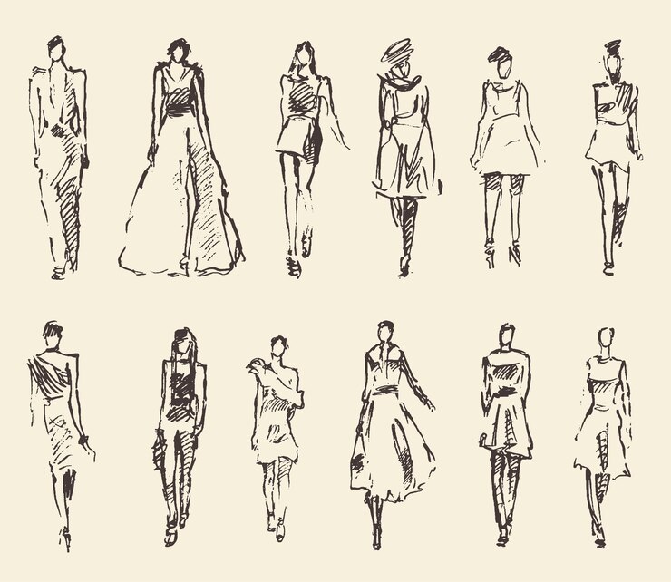 Wektor modelki, szkic, ilustracja wektorowa, rysunek odręczny