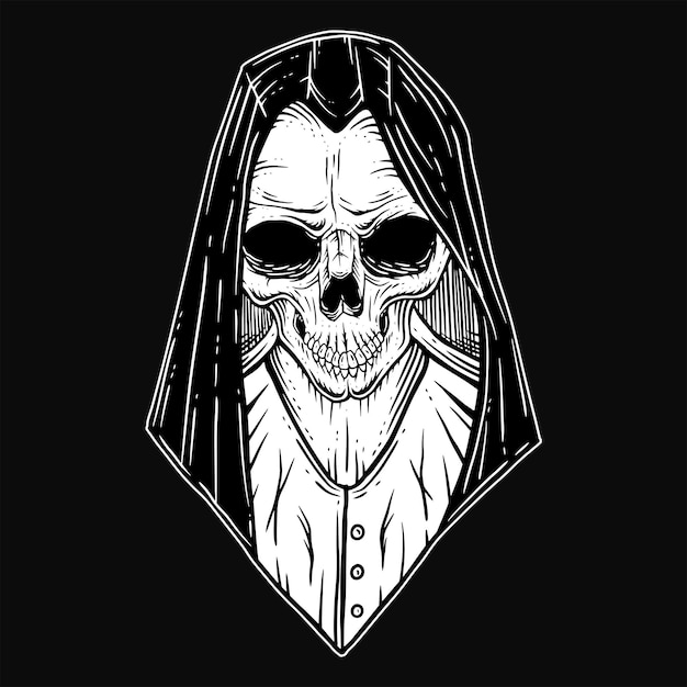 Modlitwa Dziewczyna Zakonnica Tatuaż Horror Kobiety Czaszka Róg Głowa Horror Ręcznie rysowane styl ilustracji