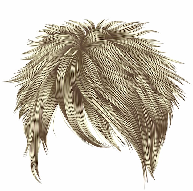 Modna kobieta krótkie włosy blond kolory. frędzle. moda. realistyczny 3d.