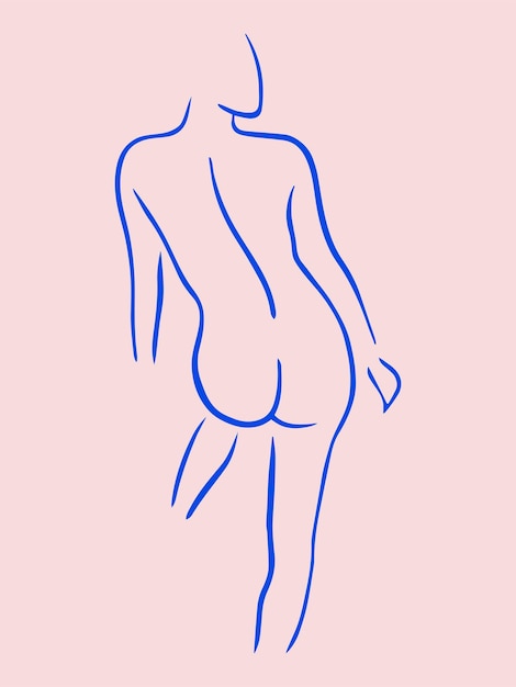 Modna Linia Sztuki Kobiece Ciało Minimalistyczny Niebieski Rysunek Linii Kobieca Postać Ciągła Linia Abstrakcyjna