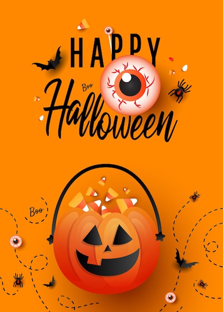 Modna Sztuka Plakat Szablon Happy Halloween Z Dynią Cukierek Albo Psikus