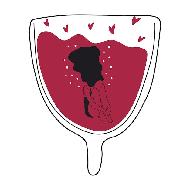 Plik wektorowy modne postacie kobiece pływają w kubku menstruacyjnym dziewczyna w okresie menstruacyjnym