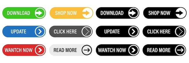 Plik wektorowy modne przyciski pobierz aktualizuj obejrzyj teraz kup teraz kliknij tutaj czytaj więcej ilustracja wektorowa