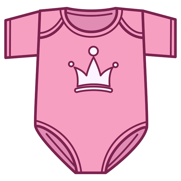 Plik wektorowy modne ubrania dla noworodka, na białym tle body ze znakiem korony. odzież dla niemowląt, pastelowy kolor kombinezonu dla małej księżniczki. odzież dziecięca wykonana z tkaniny lub wełny, wektor w mieszkaniu