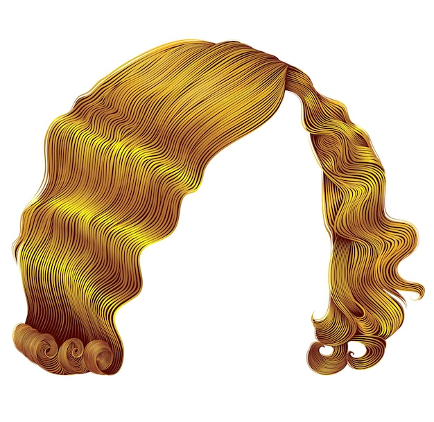 Plik wektorowy modne włosy kobiety mają jasny żółty kolor. loki w stylu retro. realistyczny 3d.