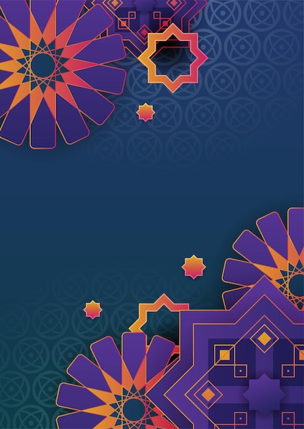 Modny islamski plakat tło z meczetem arabski wzór latarnia księżyc i półksiężyc Może być używany do kartki z życzeniami plakat baner zaproszenie broszura ramadan eid adha iftar zaproszenie