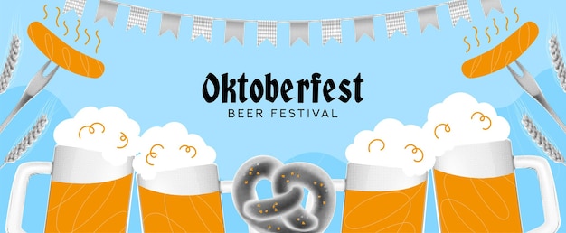 Modny poziomy kolaż dla Oktoberfestu Ilustracja wektorowa z elementami Oktoberfestu w półtonie