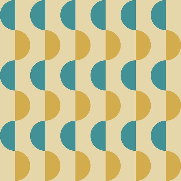 Modny retro geometryczny bezszwowy wzór z żółtymi i niebieskimi półkręgami na beżowym tle