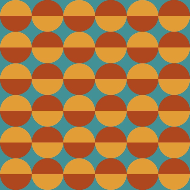 Modny retro geometryczny wzór z żółtymi czerwonymi i pomarańczowymi półkolami na zielonym tle