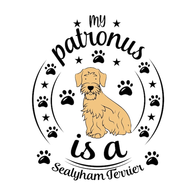 Plik wektorowy mój patronus to projekt koszulki sealyham terrier