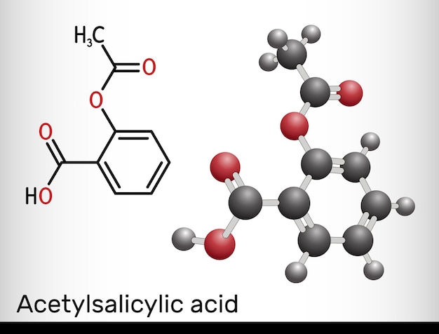 Plik wektorowy molekula kwasu acetylsalicylowego aspiryny asa model cząsteczki wzoru chemicznego strukturalnego