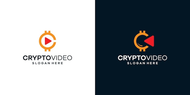 Moneta Crypto Logo Szablon Projektu Z Odtwarzaniem Wideo Przycisk Graficzny Ilustracja Ikona Symbol Kreatywnych
