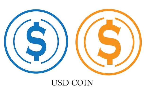 Moneta USD (USDC) kryptowaluta złota moneta na białym tle.