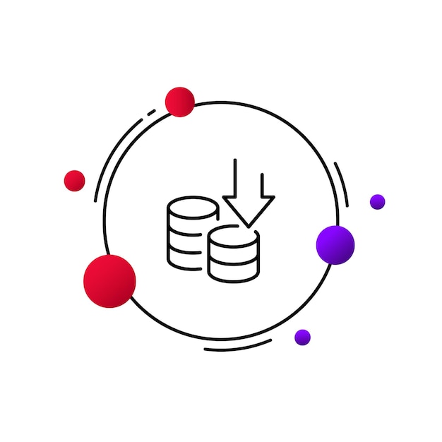 Monety Ze Strzałką W Dół Ikona Linii Pensja Dochód Wydatki Inwestycje Darowizna Pieniądze Gotówka Budżet Waluta Wydatek Koncepcja Zarządzania Finansami Wektor Linii Ikona Dla Biznesu I Reklamy