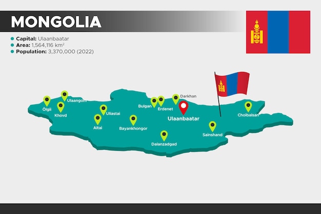 Mongolia Izometryczna Mapa Ilustracji 3d Flaga Stolic Obszaru Populacji I Mapa Mongolii