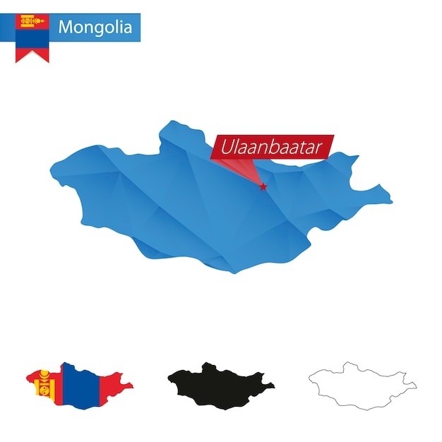 Mongolia Niebieska Mapa Low Poly Ze Stolicą Ułan Bator