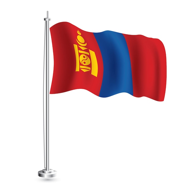 Mongolska flaga izolowana realistyczna fala Flaga kraju Mongolii na maszcie