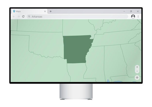 Plik wektorowy monitor komputerowy z mapą arkansas w przeglądarce