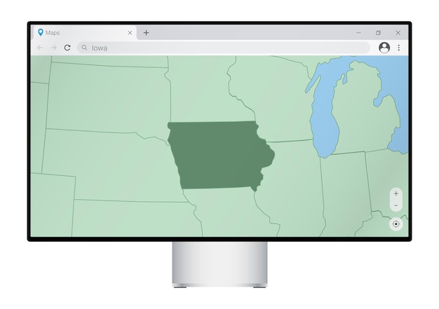 Plik wektorowy monitor komputerowy z mapą iowa w wyszukiwarce