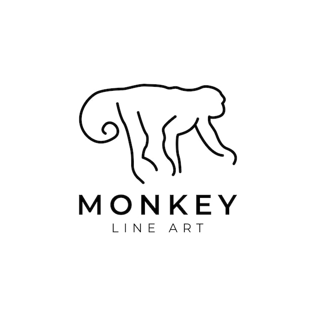 Monkey Line Art Wektor Ikona Logo Projektowanie