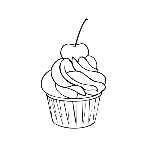 Monochromatyczna Muffinka Z Kremowym I Wiśniowym Ciastkiem Jagodowym Na Ilustracji Wektorowych Papierowego Kubka