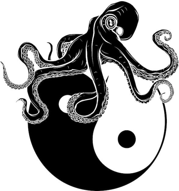 Plik wektorowy monochromatyczne logo głębokowodnej ośmiornicy