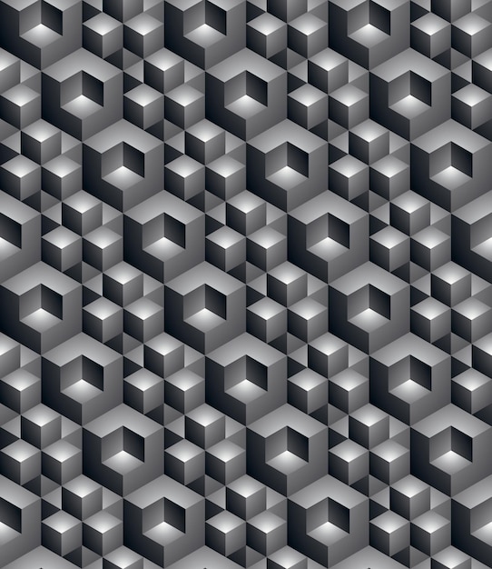 Monochromatyczne streszczenie teksturowanej geometryczny wzór z 3d figur geometrycznych. Tło włókienniczych czarno-białe wektor.