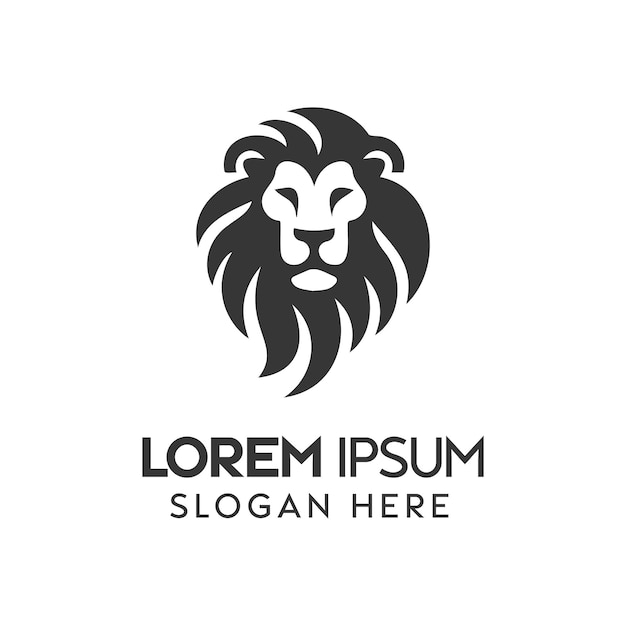 Monochromatyczny projekt logo Lwa dla fikcyjnej firmy Lorem Ipsum