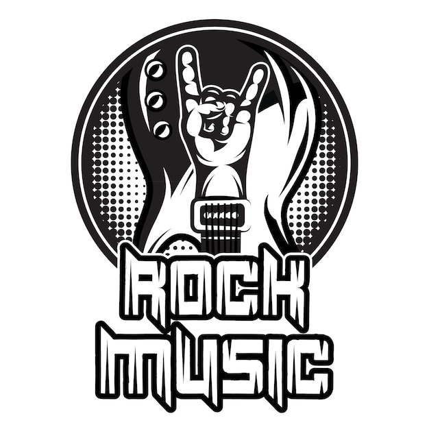 Monochromatyczny wzór wektorowy na temat muzyki rockowej z ręką i gitarą