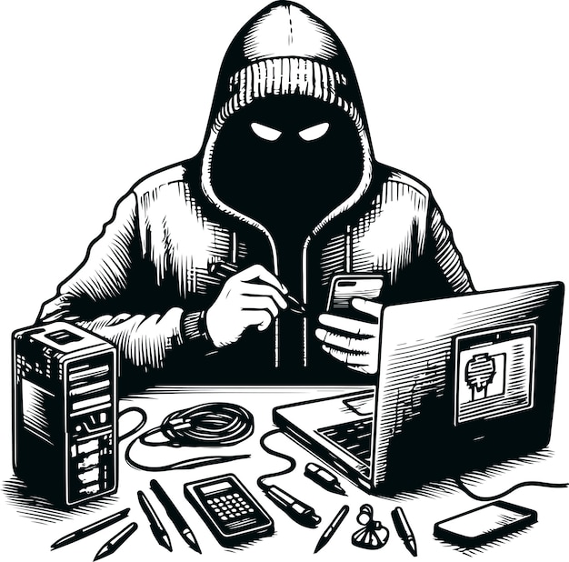 Monochrome Cosmonaut Computer Hacker Icon Wektor Ilustracja Projekt Styl sylwetki