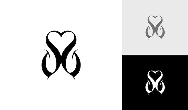 Monogram listu Ss z wektorem projektowania logo symbol serca